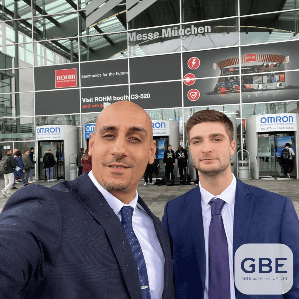 GBE's sales team in front of the venue for Electronica 2022 in Munich.